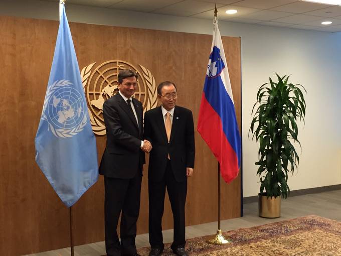 President of the Republic of Slovenia Borut Pahor at the 71th Session of the UN General Assembly with Secretary General Ban Ki-moon
